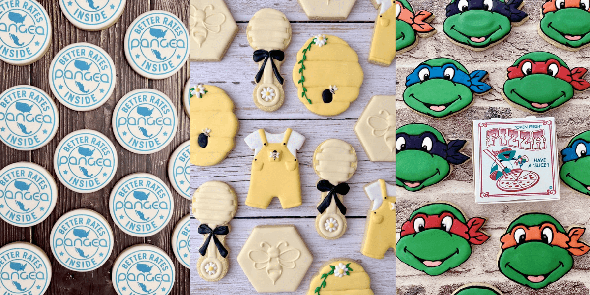 Custom decorated sugar cookies and logo cookies from a Chicago bakery